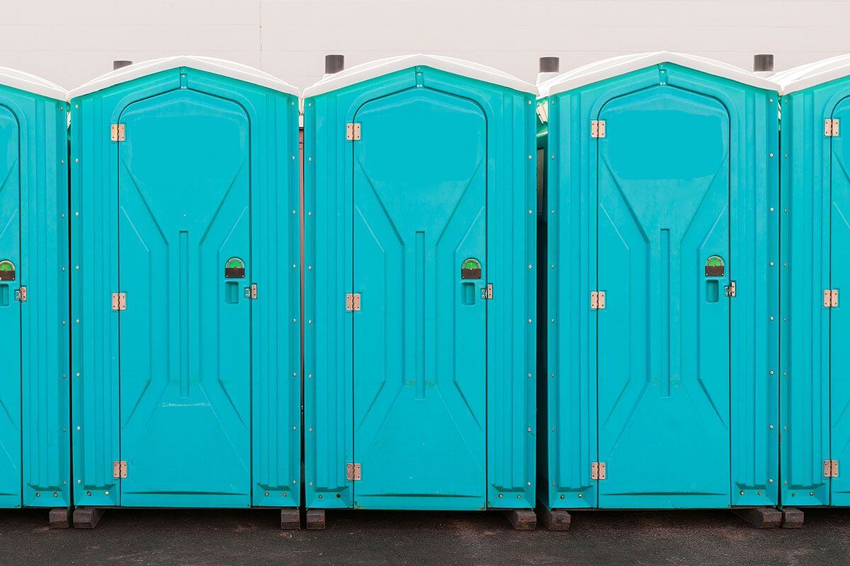 Industrial portable restroom units at a plant in Boone, North Carolina